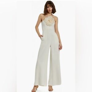 MacDuggal Cream Jumpsuit with Floral Detail